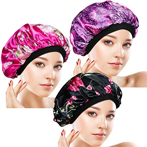 3PCS Breathable Satin Sleep Caps – Soft Night Bonnet with Wide Premium Elastic Band, Hair Loss Cap Sleeping Head Cover for Women