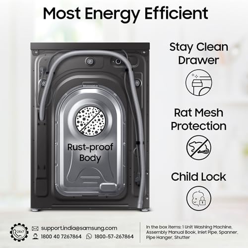 Samsung 9 kg, 5 star, AI EcoBubble, Super Speed, Wi-Fi, Hygiene Steam with Inbuilt Heater, Digital Inverter, Fully-Automatic Front Load Washing Machine (WW90DG5U24AXTL, Inox) 6 51YlgnMQ99L