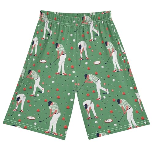 ALAZA Play Golf Ball Green Pajama Shorts Elastic Waist Casual Sleep Shorts with Pockets Size 6-14