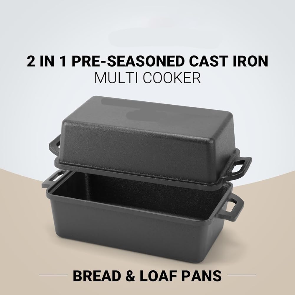 Molde de Pan de Hierro Fundido con Tapa, Distribución Uniforme del para Pan Casero, Pasteles y Pastel de Carne