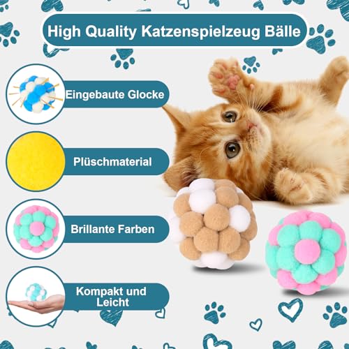 Katzenspielzeug Bälle mit Glöckchen 6 Stück Interaktives Katzenspielzeug Ball Soft Katzenbälle Filzbälle Katze für Innen Spielen Kauen Kratzen – Bild 4