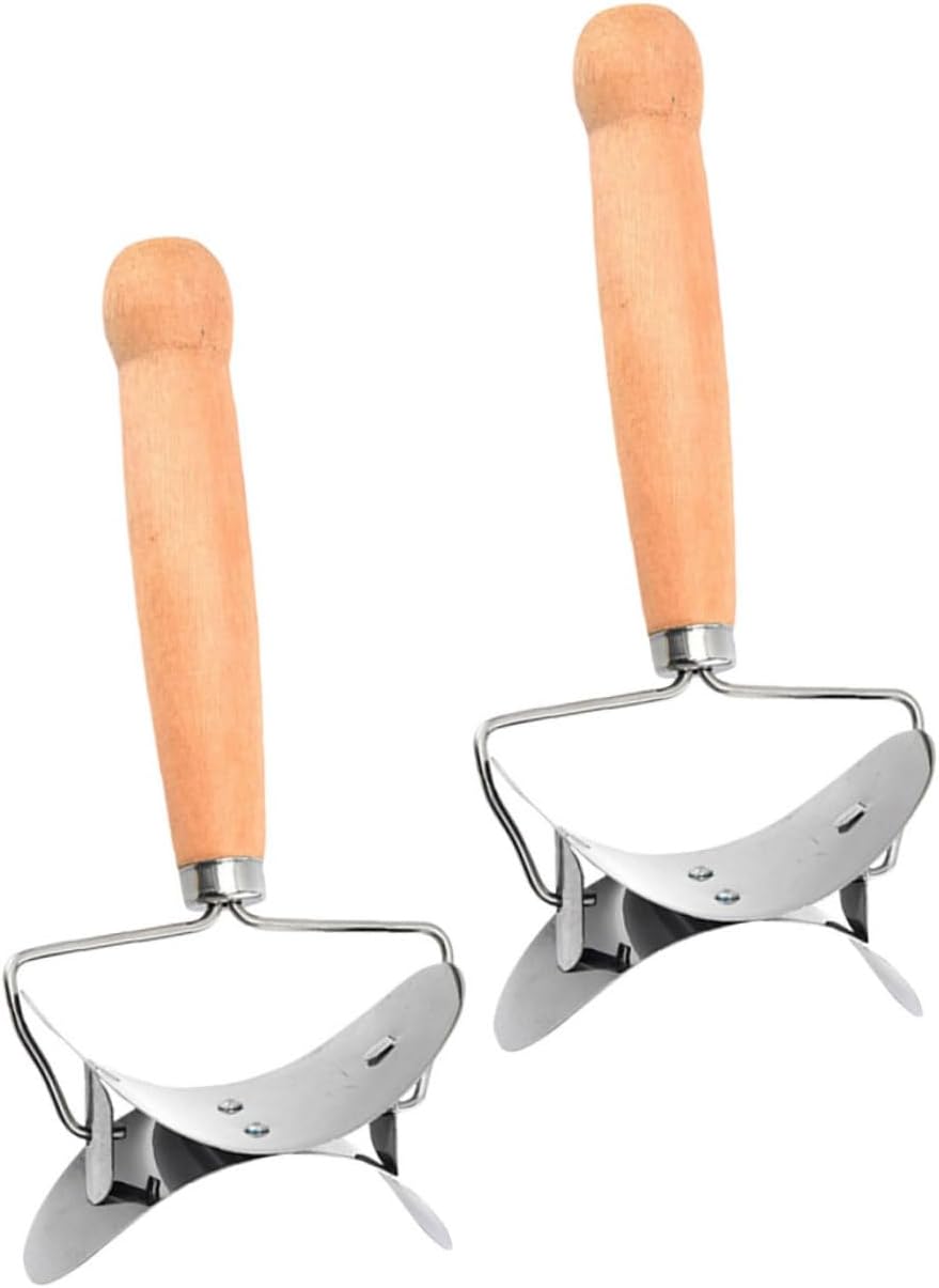 2Pcs Dumpling Skin Cutters Stainless Steel Wood Handle Tool