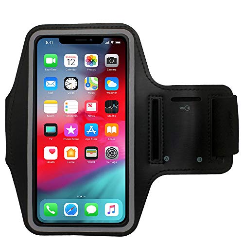 Cbus Wireless Armband Case Compatible with Apple iPhone 11 Pro, SE (2020), Xs, X, 8, 7, 6S, 6, SE, 5S, 5C, 5, iPod Touch Adjustable Band, Reflective with Screen Protection | Running, Jogging, (Black)
