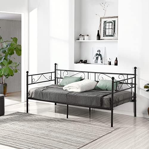 Bild von H.J WeDoo Klassisch Tagesbett Bettsofa Schlafsofa Einzelbett Metallbett Jugendbett Prinzessinnenbett Kinderbett Gästebett Bett Sofa 90x190cm Schwarz Tagesbett(90 x 190 cm)