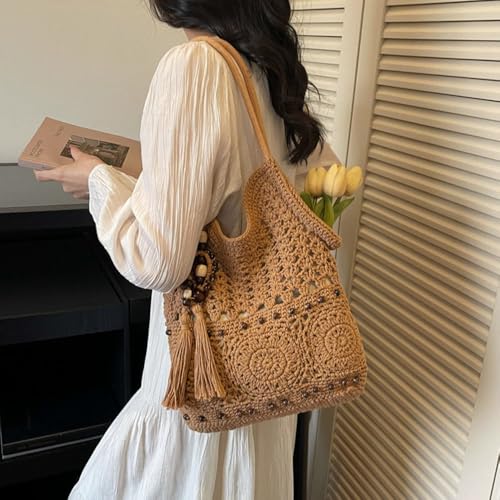 Bolso tejido Bohemio de playa con flecos para mujer miniatura 2