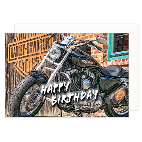 Edition Seidel Premium Geburtstagskarte mit Umschlag. Glückwunschkarte Billet Happy Birthday Mann Motorrad Motorradfahrer (G3434 SW023)