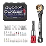 WORKPRO 34-Piece Double-Ended 1/4" Mini Ratchet Wrench Set Includes 23-Piece Screwdriver Bits and 8-Piece Sockets, 72-Tooth Socket Wrench with Reversible Switch Design, Ideal for Tight Spaces