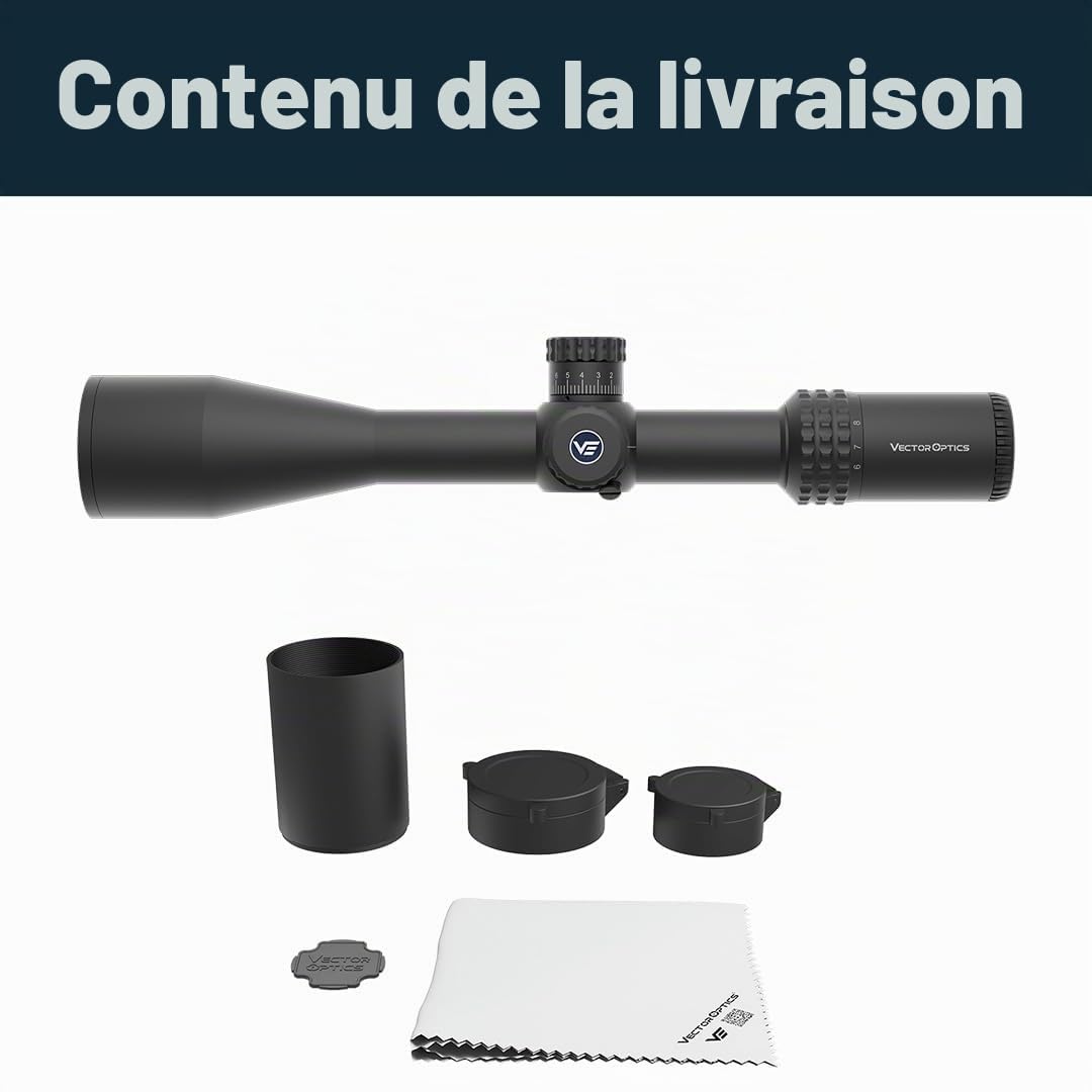 Vector Optics SCFF-57 Sentinel 6-24x50 FFP MOA Lunette de visée pour le sport, l'airsoft et la chasse, fusil à air, visière cible, lunette de visée pour fusil, Rifle Scope, nombreux accessoires