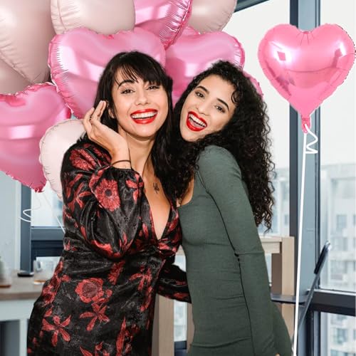 Image of Pink Heart Balloons,18inch Bright Pink Heart Shaped Foil Balloons & Baby Pink Helium Mylar Balloon for Anniversary Wedding Engagement Birthday Party Baby Shower Decorations(12Pcs)