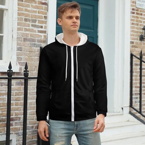 Fall Men's Long Sleeve Zip Up Hoodies Drawstring Hooded Cardigan3
