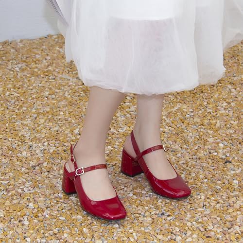 Image of AprCoco Womens Mary Jane Chunky Low Block Heels Pumps Square Toe Buckle Strap Wedding Party Dress Shoes