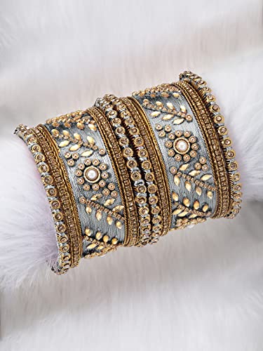 Image of Peora Silk Thread Kundan & Stone Studded Chuda Bangles Set Gift for Women