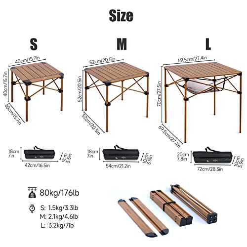 iClimb Lightweight Stable Alu. Folding Square Table Roll Up Top (Nature, S) - Image 3