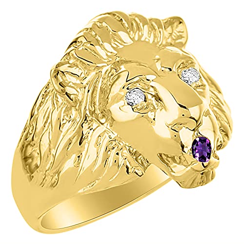 Image of Rylos Lion Head Ring Color Stones Eyes & Diamond Mouth - Fun Designer Rings in Sizes 8-13 in Yellow Gold Plated Silver