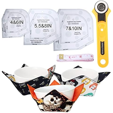 3 Sets of 6 Sizes Bowl Cozy Pattern Template Cutting Ruler Set with Rotary Cutter and Manual Instruction,Acrylic Stencils for DIY Arts Crafts Quilting Supplies Cover
