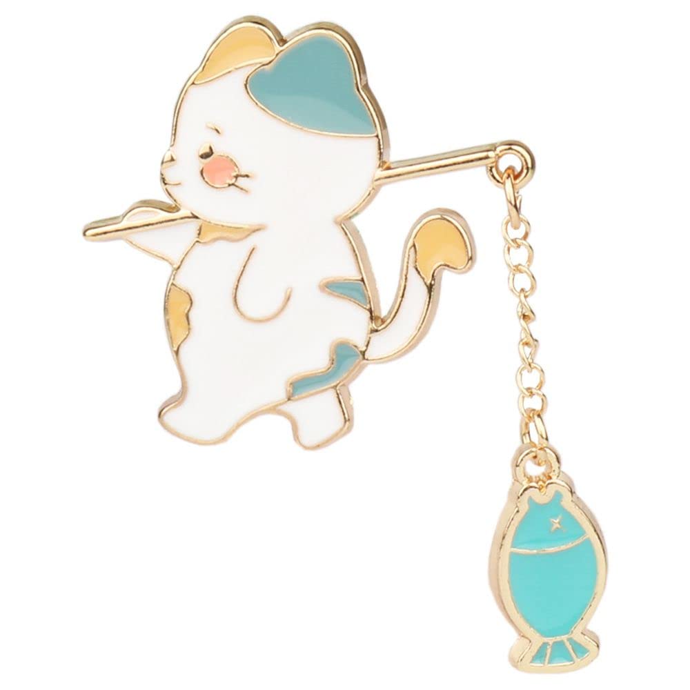 Spilla Spilla Spilla, Kawaii Gatto Pesca Spilla Spilla Metallo Smalto Animale Distintivo Spille Gattino Carino Spilla Spilla Personalizzata Sciarpa Gioielli for Borse Giacche Zaino Distintivo