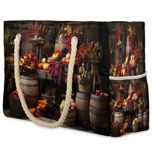 Red Wine Glass Grapes Large Beach Bag Waterproof Beach Bag for Women Oversized Sandproof Beach Tote Bag with Zipper for Gym Travel Daily Pool Bag Big Tote