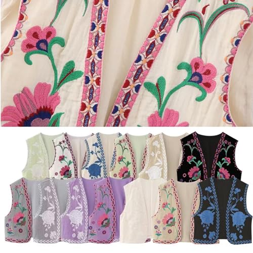 Vintage Floral Embroidered Vest, Women Y2k Open Shirt Fashion Crochet Flower Cropped Waistcoat4
