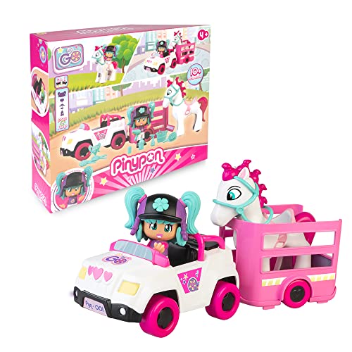 PIN Y PON Coche con Remolque y Caballo, Cochecito de Juguete y Mini Figura de...