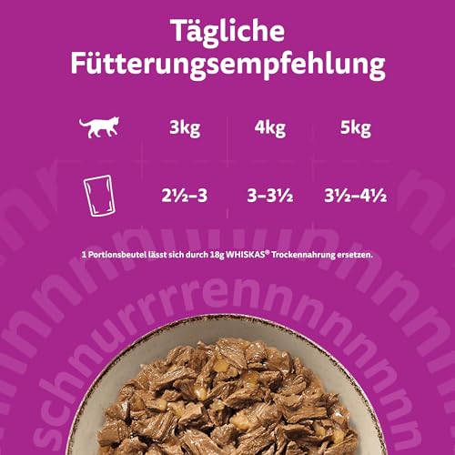 Whiskas 1+ Katzennassfutter Ragout Geflügel Auswahl in Gelee, 40x85g (1 Packung) – Hochwertiges Nassfutter für ausgewachsene Katzen in 40 Portionsbeuteln