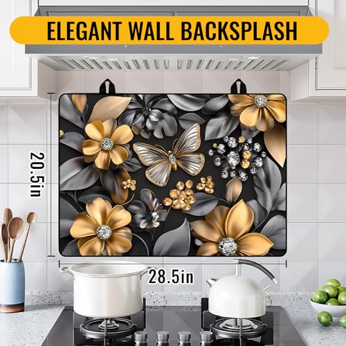 Image of NYZE Stove Cover for Electric and Glass Stove Tops 3-in-1 Stove Mat, Heat Resistant Counter Protector Mat, Non-Slip Surface & Drying Rack (Flowers Butterfly, 28.5 inchLx20.5 inchW)
