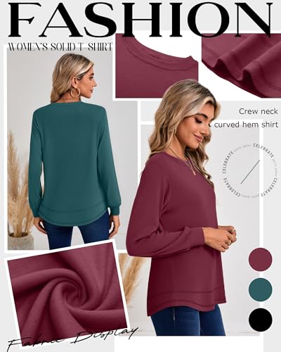 Ficerd 3 Pack Women's Long Sleeve Shirts, Cotton Crew Neck Tunic Tops Casual Loose Fit Pullover Sweatshirts Curved Hem Shirts4
