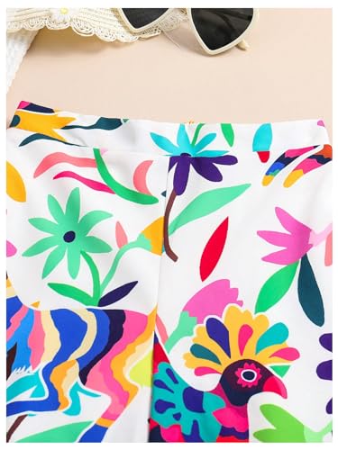 Image of GORGLITTER Girl's 2 Piece Outfit Mock Neck Tank Crop Top and Graphic Colorful Print Wide Leg Pants Set Pink 8Y