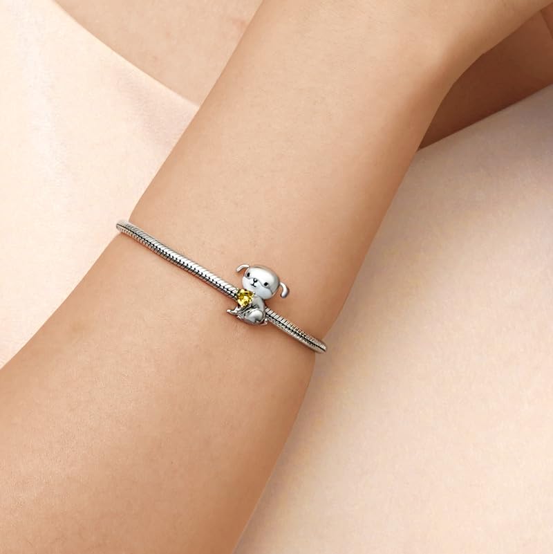Image of GNOCE Pet Dog Bowl Bead Charm For Women, S925 Sterling Silver Bead Charm NecklaceBracelet for Her, Jewelry Gift