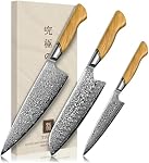 DRAGON RIOT Tivoli Series 3PCS Couteau de cuisine japonais,66 Couteau forgé à la main avec japonais VG10 Couteau en acier,Couteau à poignées en bois,Coupe à couteau chef ultra-rapide avec boîte cadeau,cadeau Noël