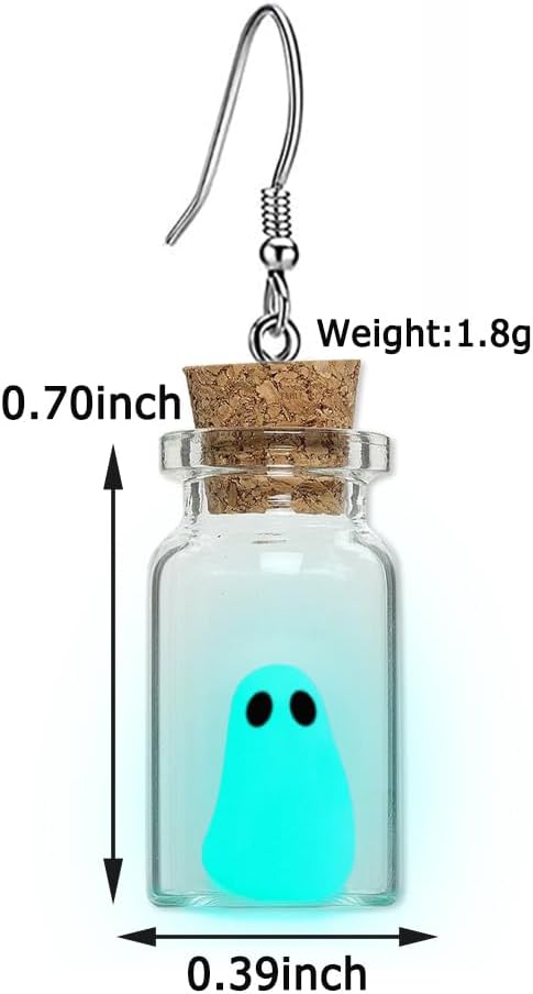 Ghost Earrings(Blue), The Adopt A Ghost In A Bottle Earring, Halloween Tiny Glow-In-The-Dark Spooky Charm Pendant Earrings Christmas Jewelry Gifts for Women - Image 2