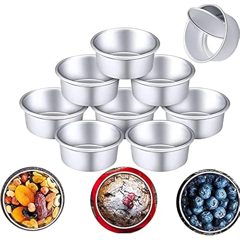 4 Inch Aluminum Round Cake Pans, 8 Pieces Non-Stick Mini Cheesecake Baking Pan Set with Removable Bottom for Home Party Baking Supplies Cover