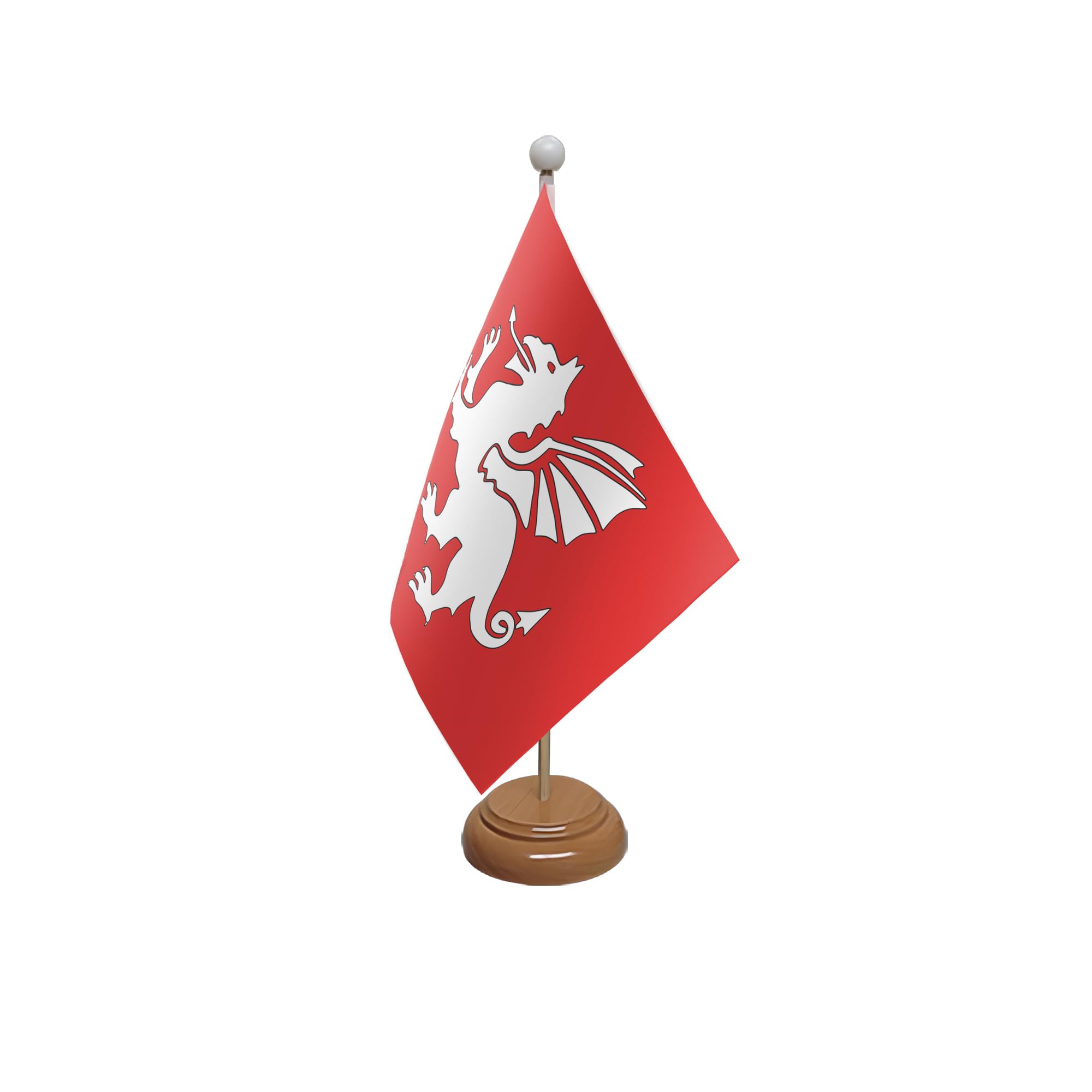 Flagtex English White Dragon (C) Wooden Table Flag With Wooden Base