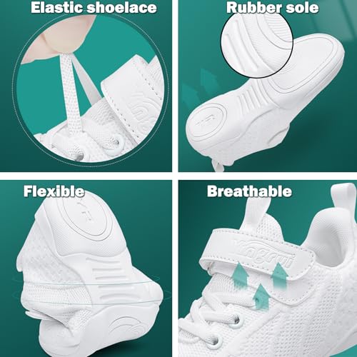 Youth Girls Boys White Cheerleading Shoes Athletic Training Tennis Breathable Competition Mesh Hook&Loop Cheer Sneakers 5