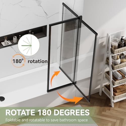 Image of 40 inch W x 59 inch H Pivot Tub Shower Door, 3 /16 inch(5mm) Glass, Matte Black