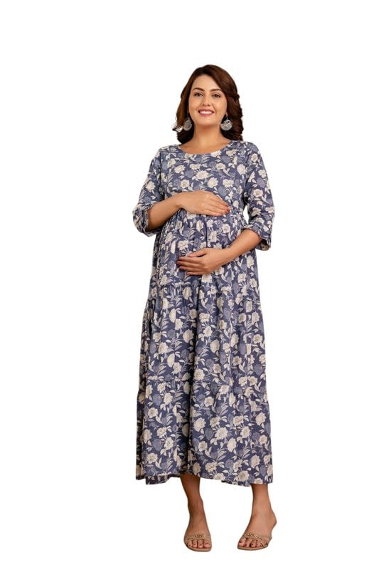 varicos Women's Pure Cotton Floral Maternity & Nursing Dress-picture-34