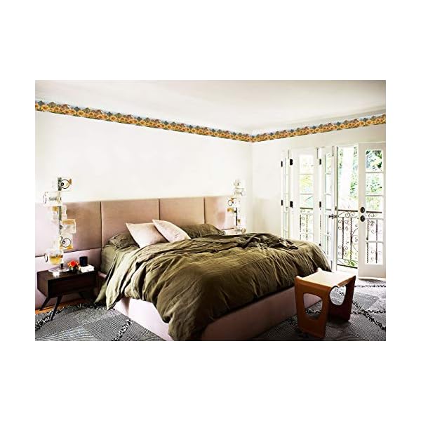   Dundee-Deco-DDAZBD9042-Peel-and-Stick-Wallpaper-Border-Nature-Yellow-Red-Sunflowers-Dragonflies-Wall-Border-Retro-Design-15-ft-x-7-in-457m-x-1778cm-Self-Adhesive
