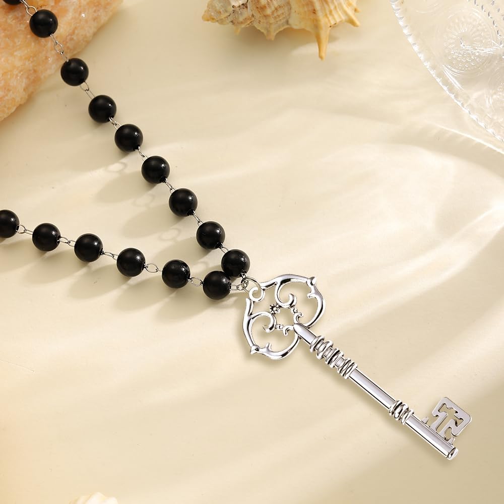Witch Key Black Bead Necklace Gothic Choker Rosary Witch Jewelry Accessory for Women - Image 3