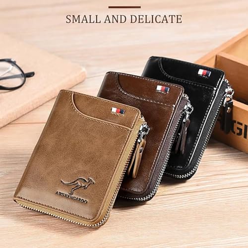 Men Wallet Zipper Genuine Leather Purs, Aiks Kangaroo Wallets, PU Stylish Soft Simple Design RFID Protected Wallet (Retro Brown)4