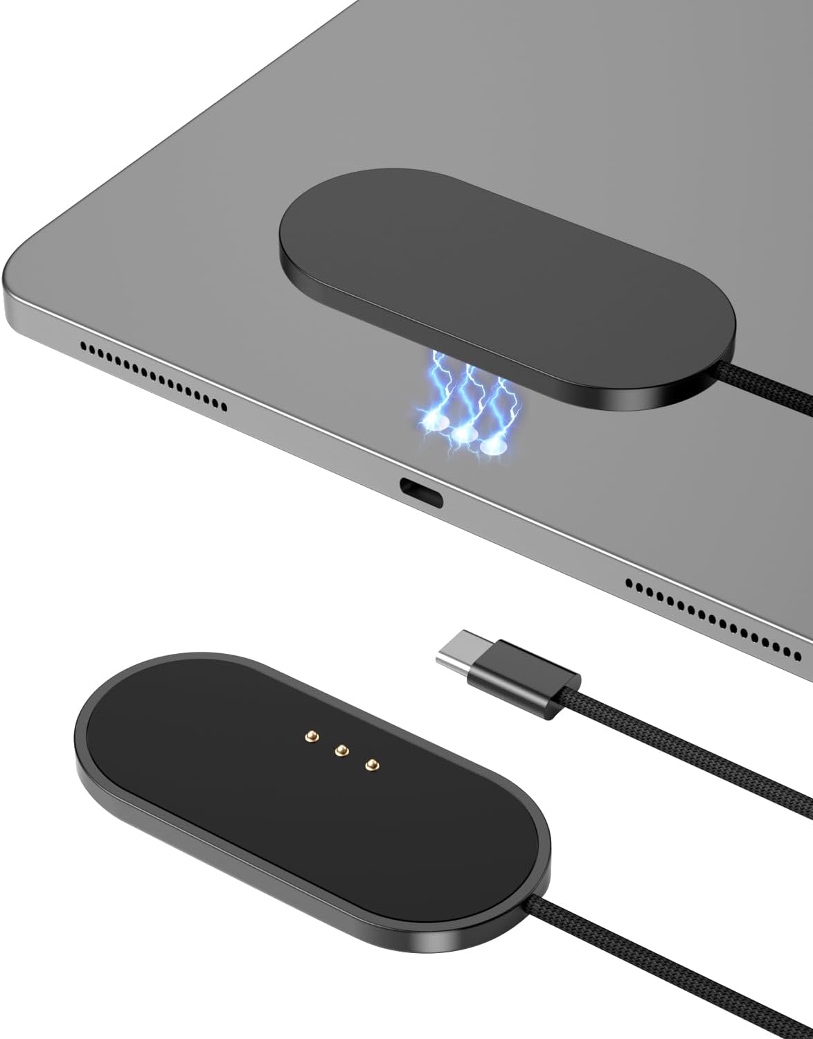 Magnetic Wireless Charger for iPad Pro 11 (1st/2nd/3rd/4th) & iPad Air 11 (M2/M3) & iPad Air 10.9 (4t, 27W Fast Charging Smart Connector Alloy Wireless Charging Pad with USB-C Cord Cable