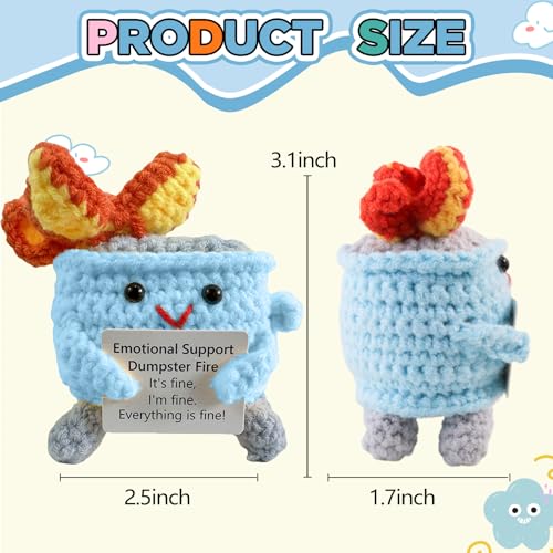 Image of Emotional Support Crochet Dumpster Fire with Positive Card Cute Room Decor Knitted Toys Funny Crochet Support Buddies Gifts for Friends (Green&Blue&Pink&Orange)