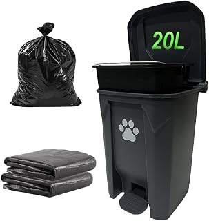 20L/5Gallon Dog Poop Trash Can Outside with Waste Bags Outdoor Dog Poop Trash Can for Backyard with Lid Odorless Waterproof Foot Pedal and Removable Inner Bucket