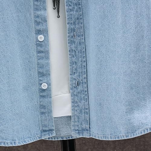 Men's Denim Long Sleeve Shirt Cotton Work Button Pocket Shirts Lapel Collar Regular Fit Jean Jacket3