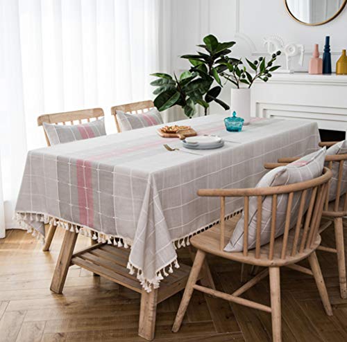 Wondder Sabana de Algodon Manteles Bandera de la Tabla de Costura A Cuadros de Rayas Borla para Mantel de Fiesta Banquete Mesa de Comedor Cubierta (C, 120x160cm(47.2x62.9inch))