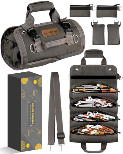 Tool Bag Roll Up Organizer: Gifts for Dad Christmas Birthday Present Stocking Stuffers Fathers Day Idea Mechanic Electrician Gifts for Men Plumber Handyman Gardening Motorcycle Car Truck Accessories