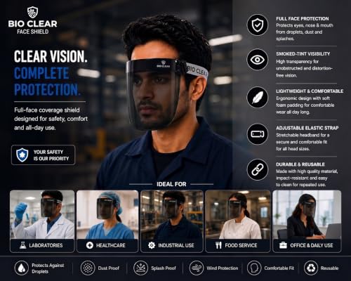 Image of bio clear Freddy Full Face Black Safety Cover Goggle,Bubble Face Shield, Full Face Protector, Used as helmet Visor or in Laboratory, Wood-working, Power Tool, Blowtorch, Welding Safety Goggle (Grey)