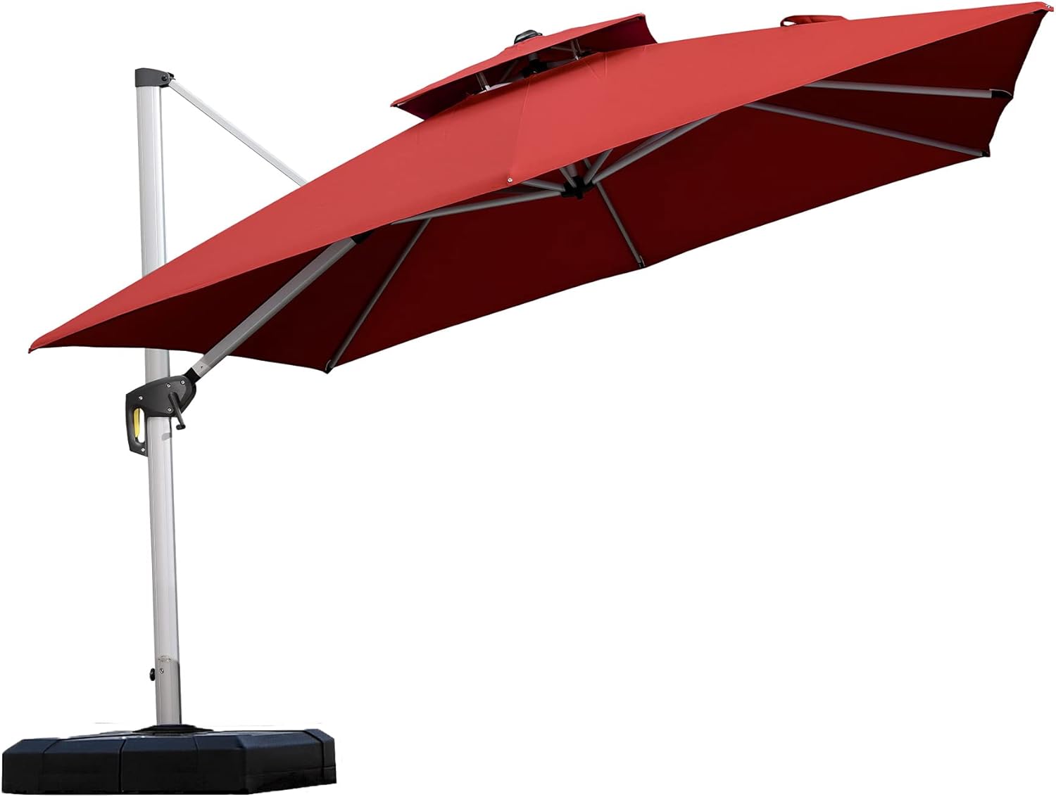 PURPLE LEAF Sombrillas grandes rectangular de Aluminio de 3x3 m Parasol Terraza, Rotación de 360°, Parasoles Jardin, con Manivela y Protección UV 50+, Terracota