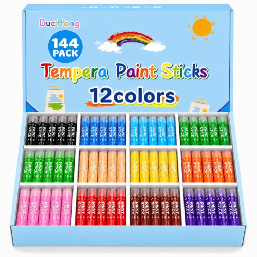 144 Tempera Paint Sticks Bulk Washable Solid Crayons in 12 Colors