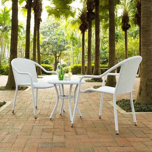 Image of Patio Furniture Set, 3 Pieces Porch Backyard Garden Outdoor Furniture Rattan Chairs and Table Wicker Conversation Set (White Color) 60 x 56 x 74 Cm