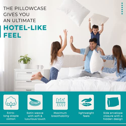 Feather & Stitch 2 Piece Pillowcase Set Standard Size White 100% Cotton Damask Stripe Pillow Cases 500 Thread Count 20X30 Inches Ultra Soft Luxury Sateen Weave Bed Pillow Covers #TOP3