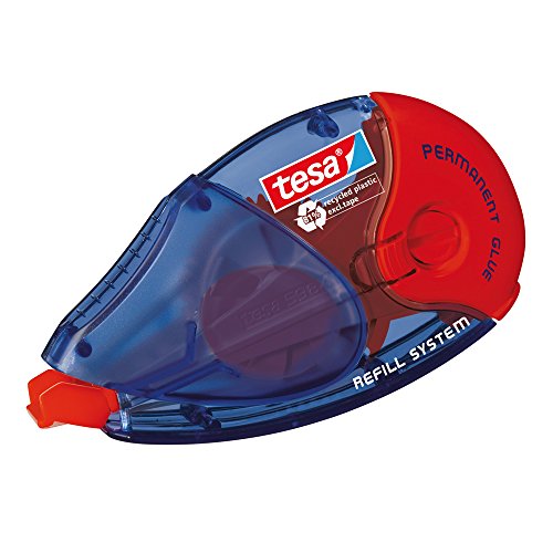 tesa Roller Kleben Permanent ecoLogo - Nachfüllbarer Kleberoller mit reißfestem Band & doppelseitigem Klebefilm - lösungsmittelfrei - 14 m x 8,4 mm